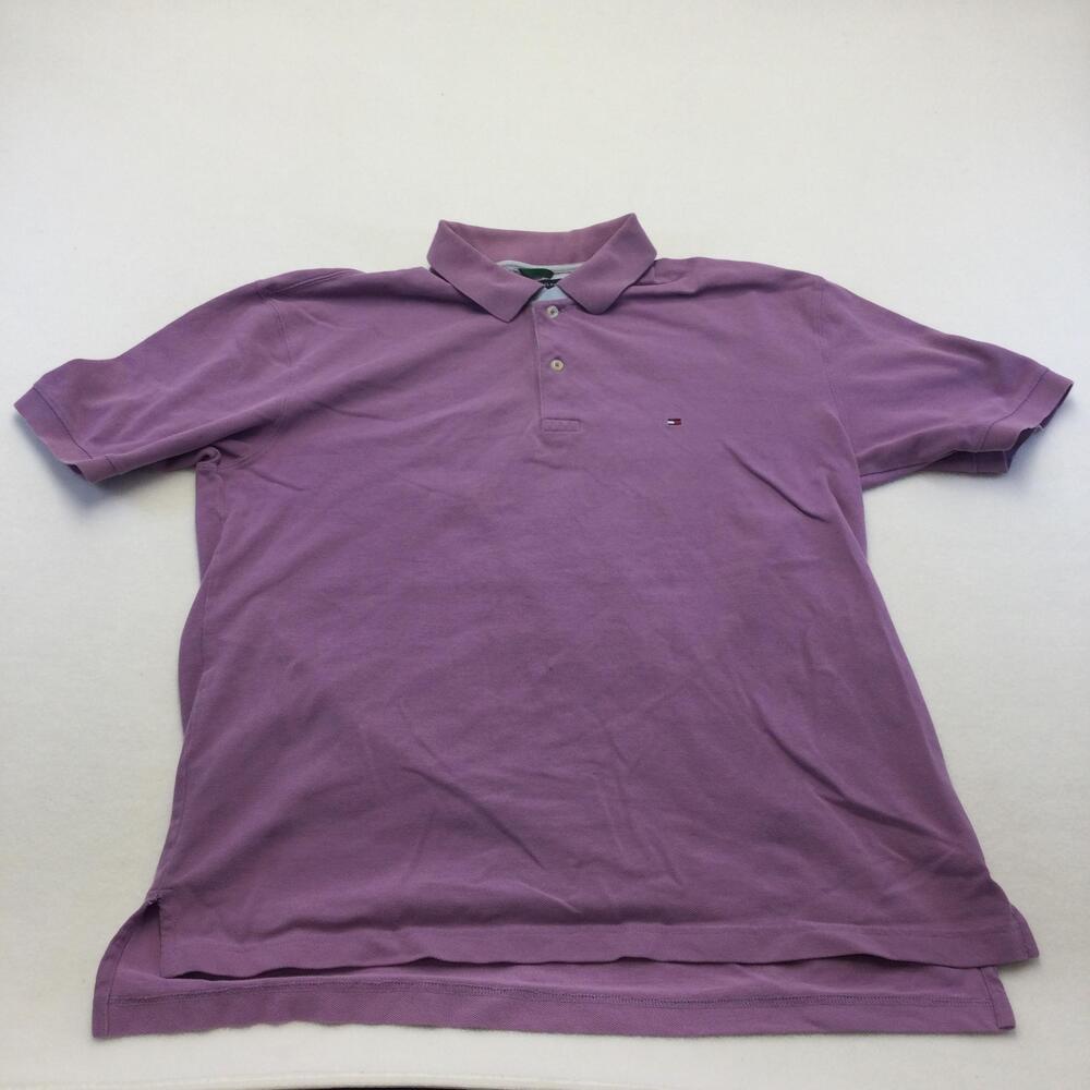 Tommy Hilfiger Polo Shirt Mens Large Purple Solid Cotton Short Sleeve Logo